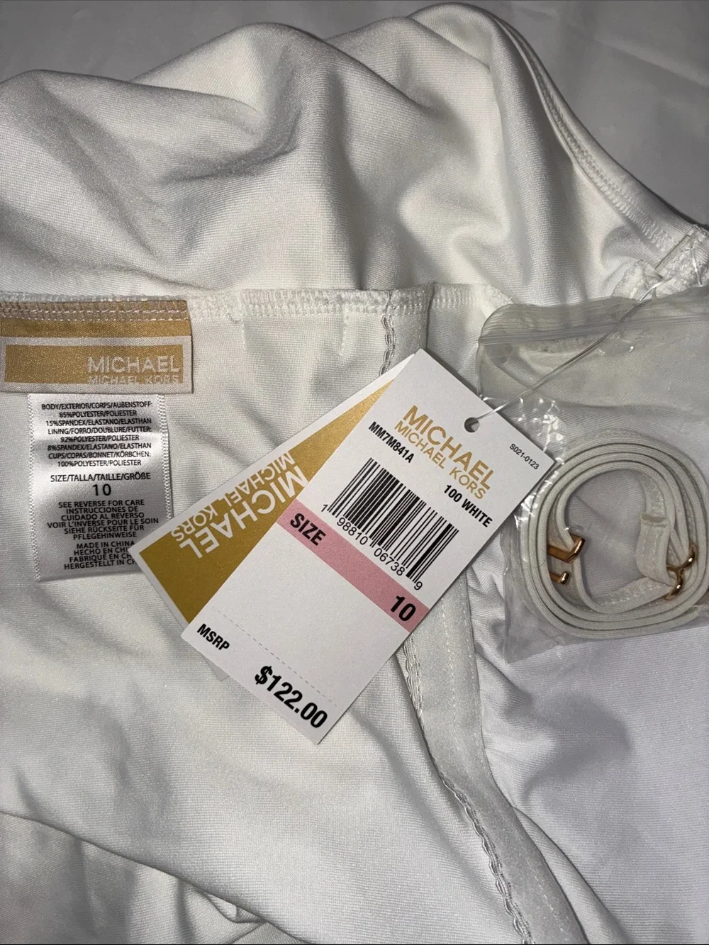 Michael Kors White Strapless One-Piece Swimsuit with MK Belt